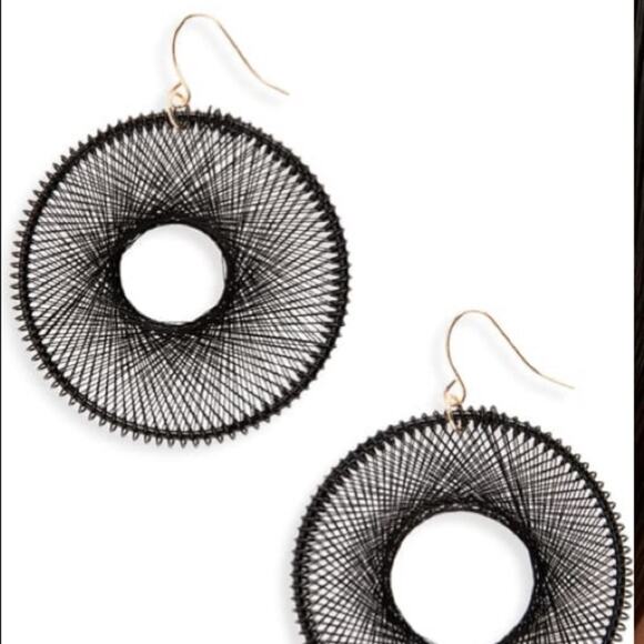Black Natasha Silk Thread Hoop Earrings - Picture 2 of 4